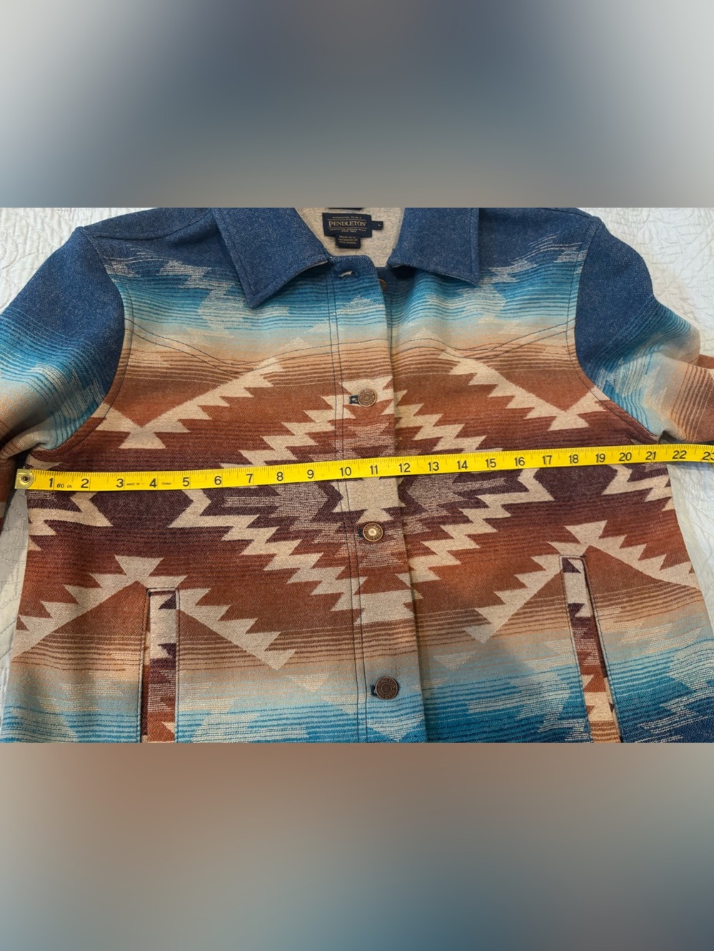 Pendleton Blue Denim-Trim Southwest Pattern Women’s Jacket - Picture 4 of 5